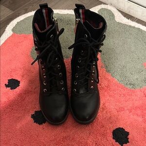 Tommy Hilfiger Black Combat Boots with Red Accents